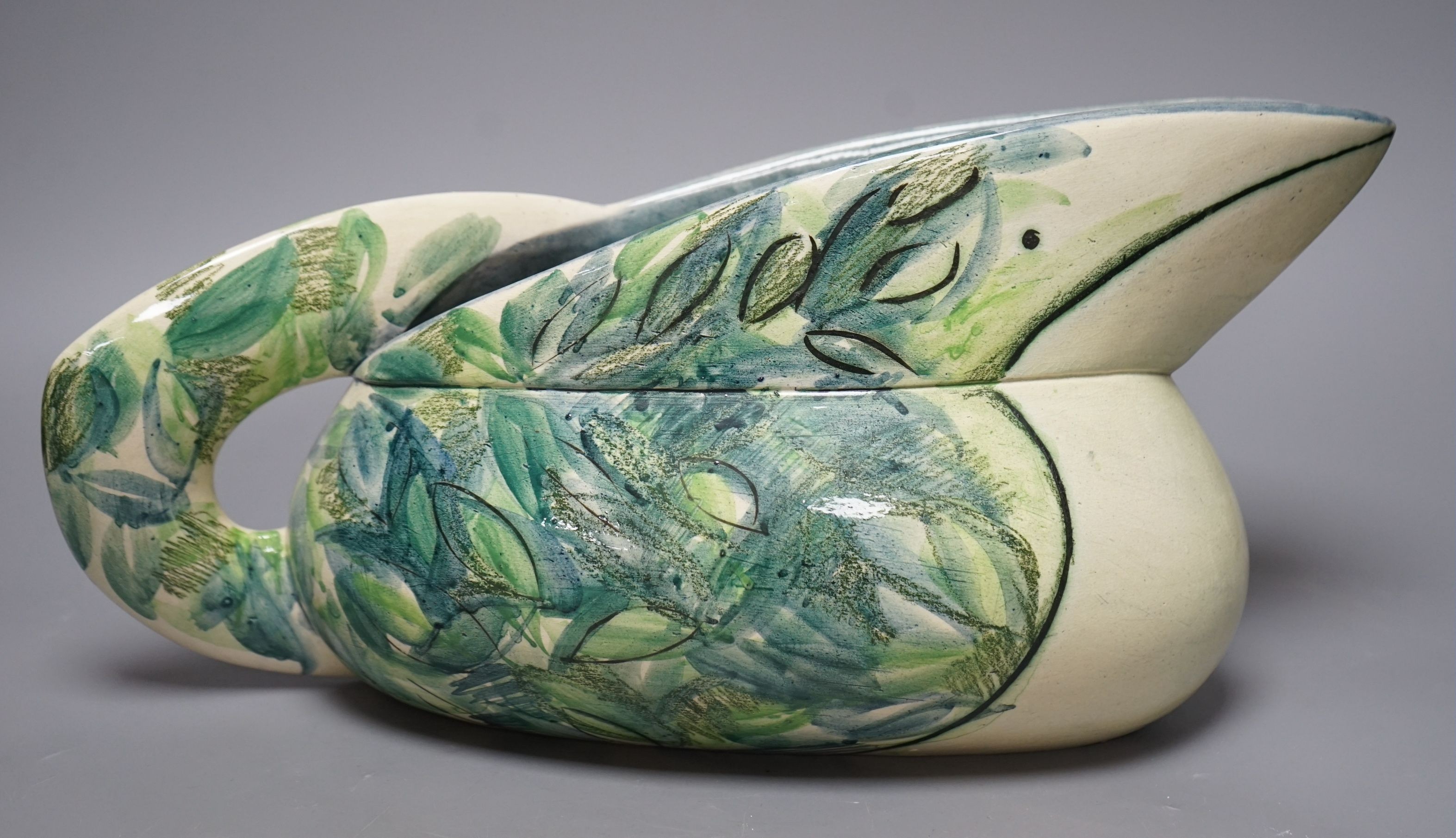 Kate Byrne (British contemporary), an abstract bird jug, with label and mark to base, 42cm wide